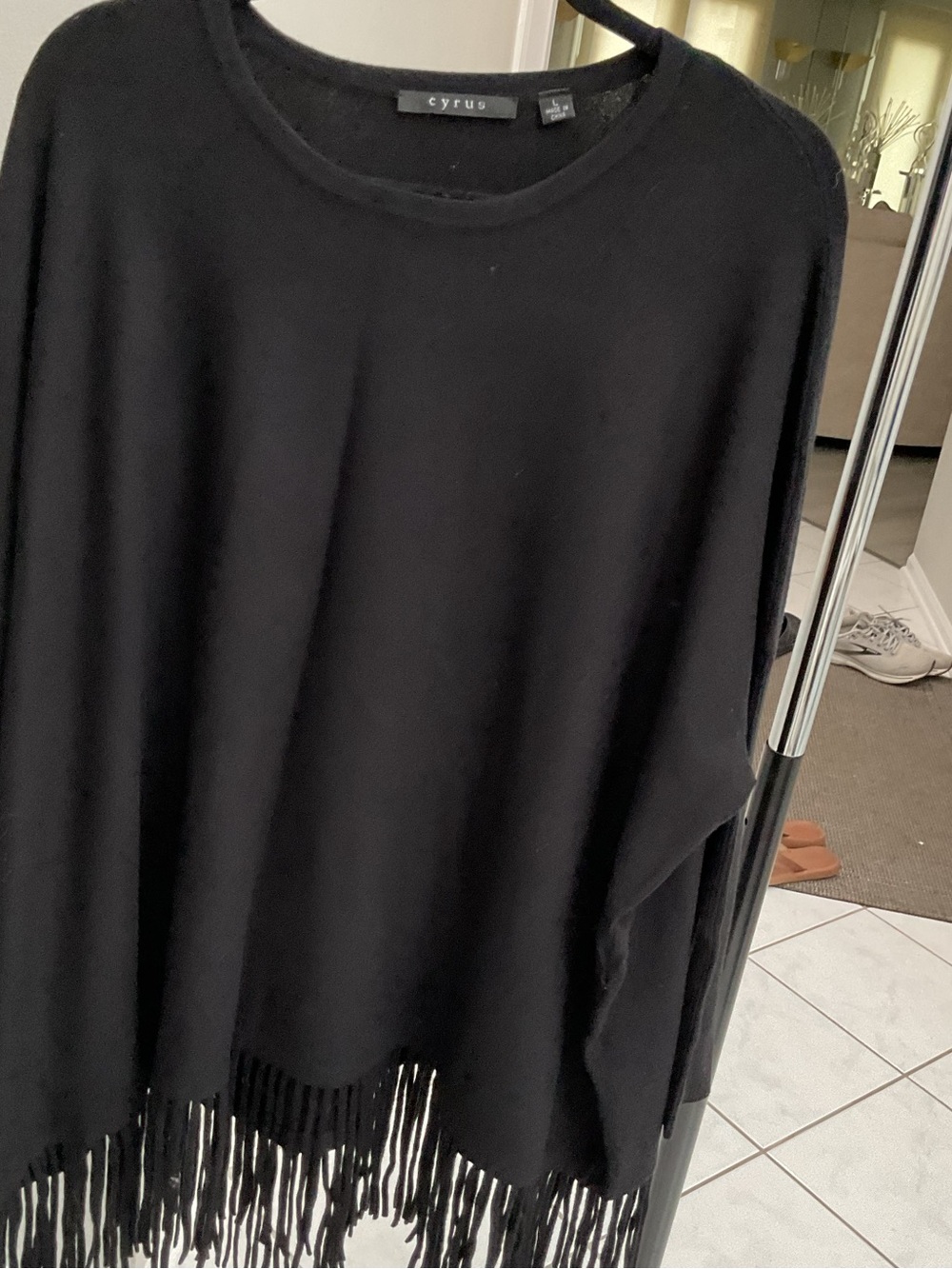 Cyrus Black Fringe Crewneck Sweater